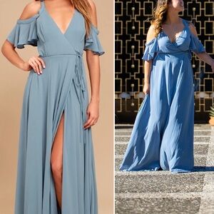 Lulus Blue Off-the-Shoulder Wrap Maxi Dress - Size XL